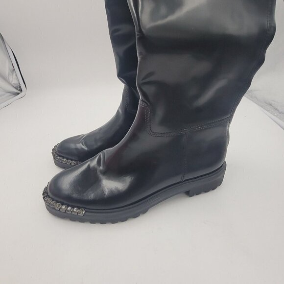 NEW Schutz Cianna Embellished Toe Black Polished Leather Riding Boots Size 6.5B - Picture 7 of 11
